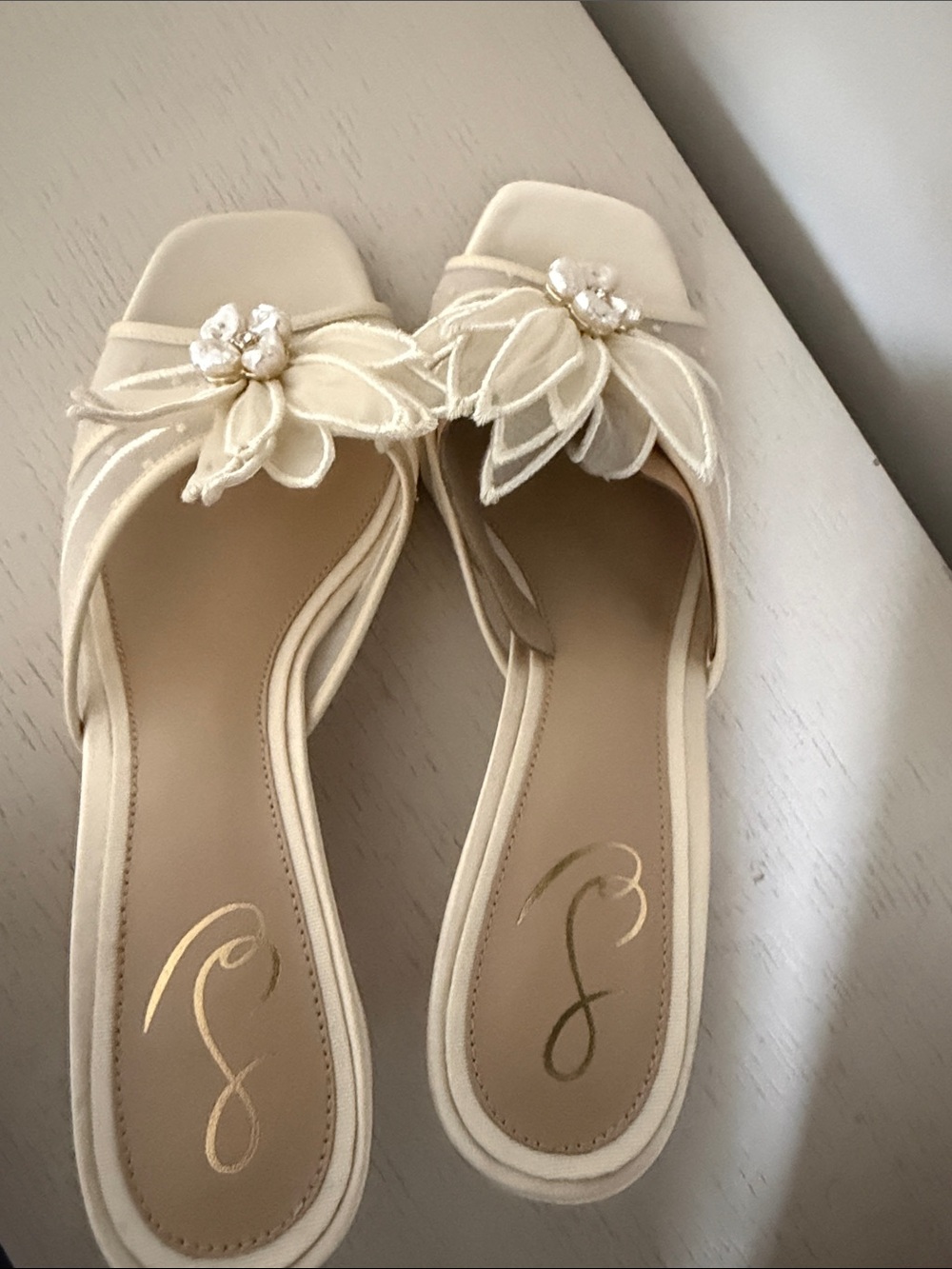 Sam Edelman Cream Floral Embellished Slide Heels - Picture 3 of 6